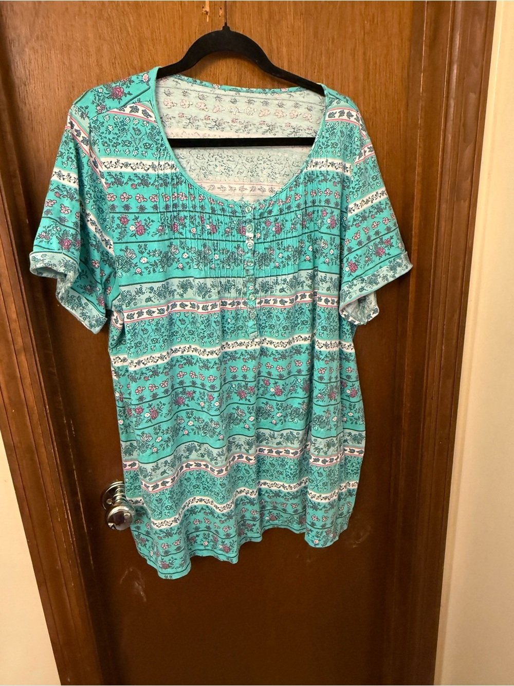 Woman Within Teal Floral Pintuck Scoop-Neck Tunic Size 1X(22-24)